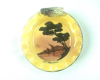 French Cicada Trinket Dish or Ash Tray Porcelain