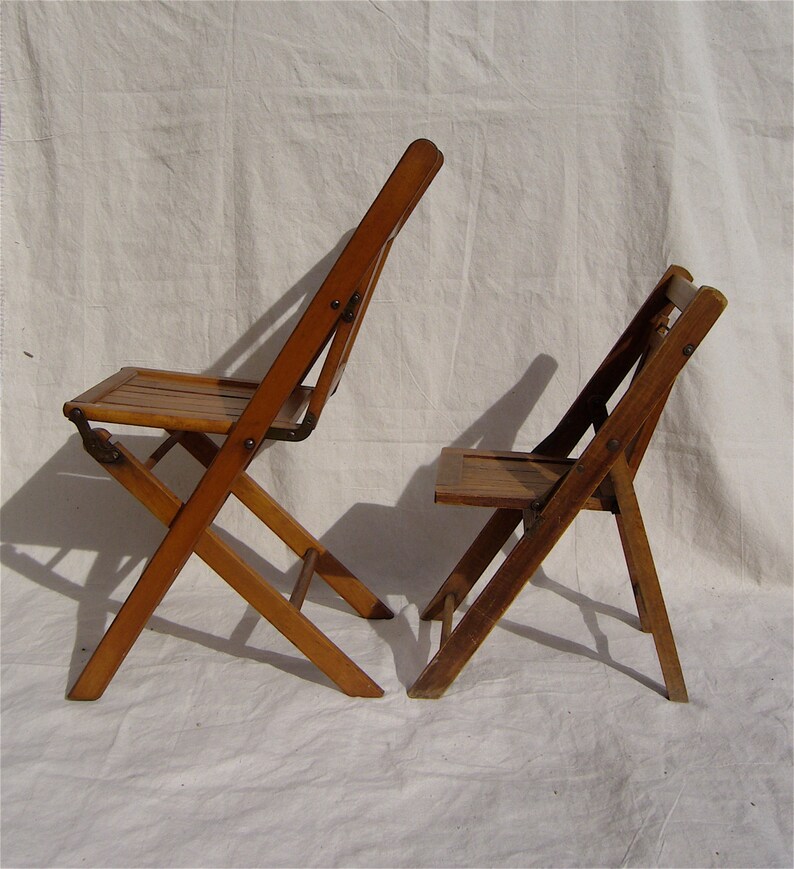Antique Folding Chairs Wood Slat Pair Adult & Child sized c. Etsy