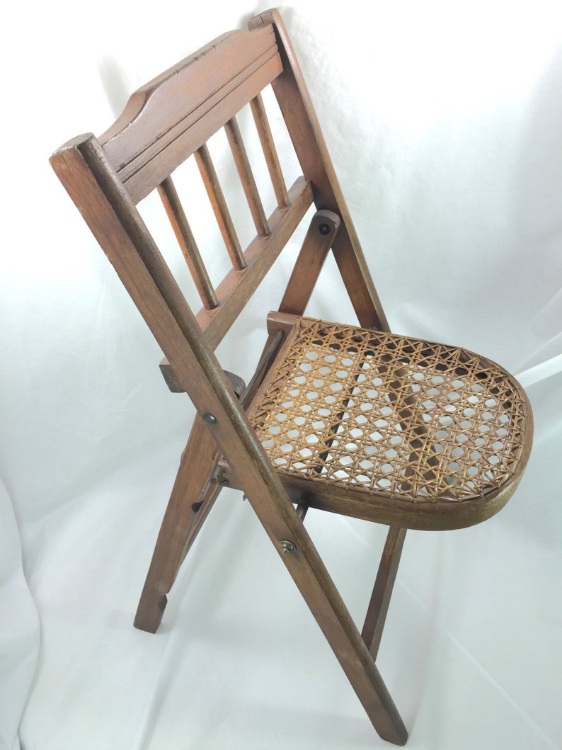 Childrens Folding Chair, Cane Seat, Antique image 8