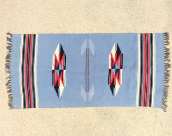 Native American Rug, 18.5 x40",  Blue & Red