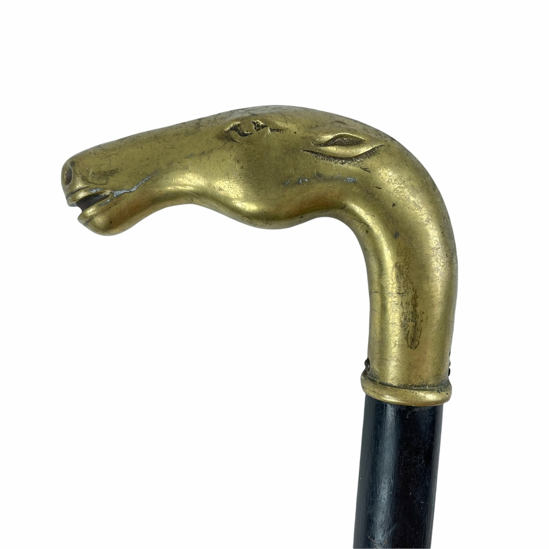 Walking Stick, Horse Head, Antique Brass, 36 