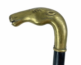 Walking Stick, Horse Head, Antique Brass, 36"