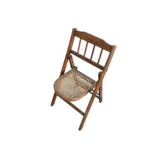 Childrens Folding Chair, Cane Seat, Antique image 1