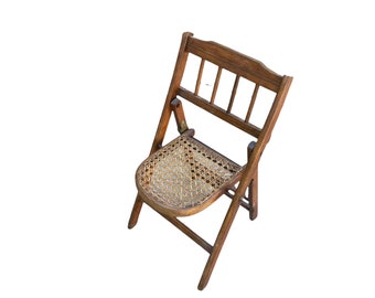 Childrens Folding Chair, Cane Seat, Antique