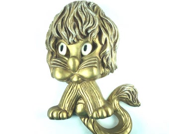 Gold Lion, Plastic Wall Hanging, Homco Vintage