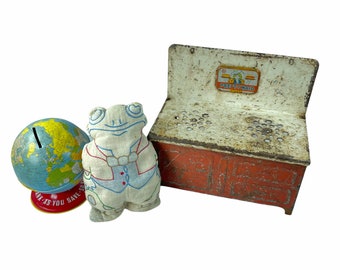 Vintage Toys, c.1940's,  Range, Frog & Globe Bank