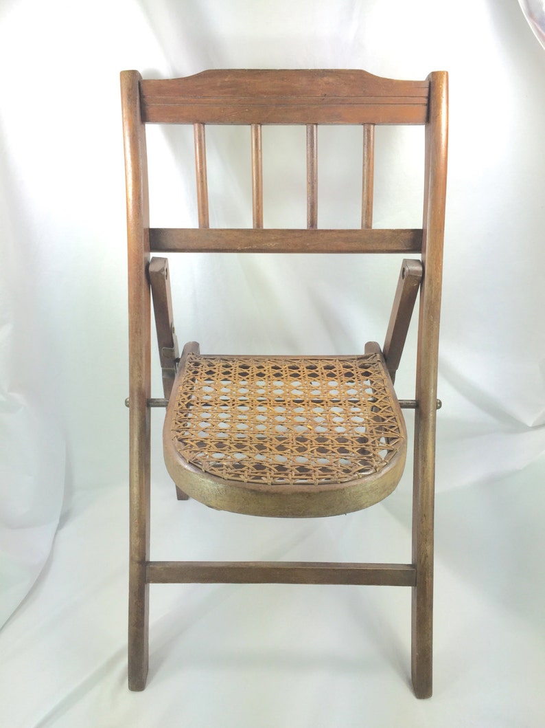 Childrens Folding Chair, Cane Seat, Antique image 5