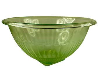 Green Glass Mixing Bowl  9" Vintage Depression Glass