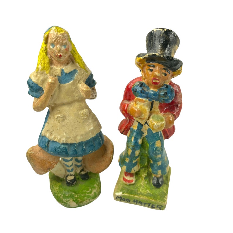 Pair of Alice in Wonderland Figurines, Vintage image 1