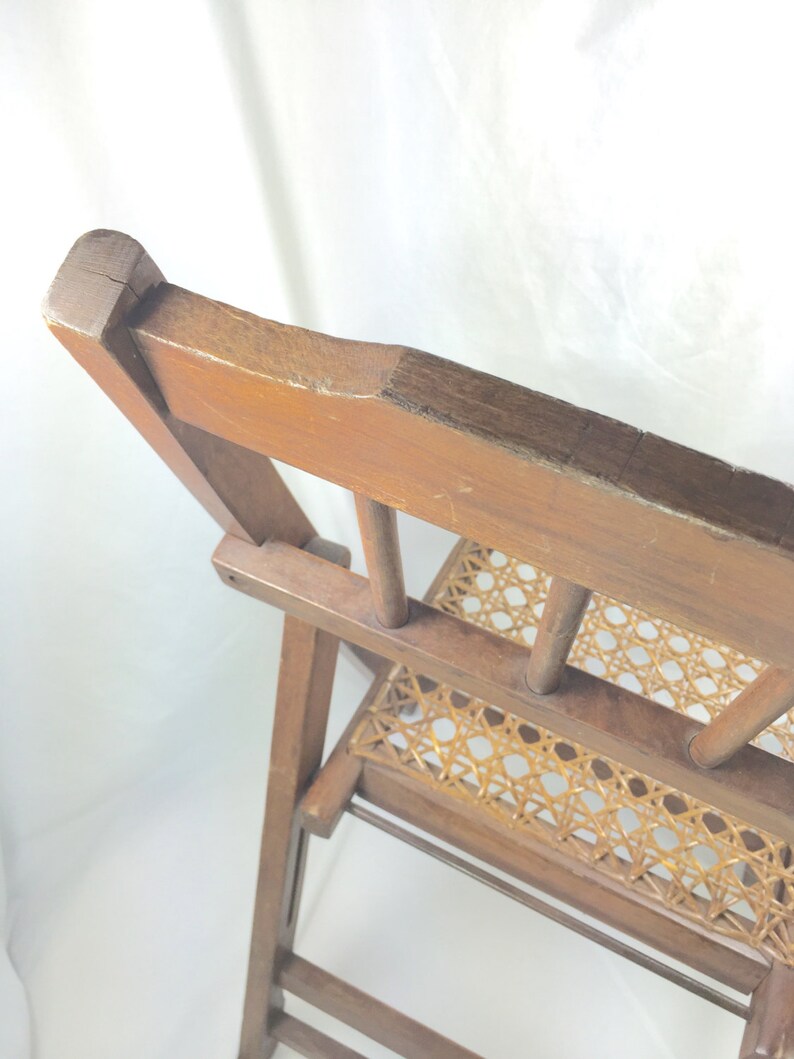 Childrens Folding Chair, Cane Seat, Antique image 9