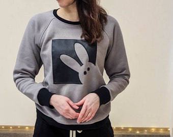 Calm yoga pullover,  Comfy top for leisure, Winter cute bunny sweater, Streetwear sweatshirt for women, Holiday gift for couple