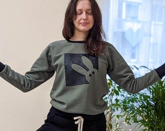 Calm yoga pullover,  Comfy top for leisure, Winter cute bunny sweater, Streetwear sweatshirt for women, Holiday gift for couple
