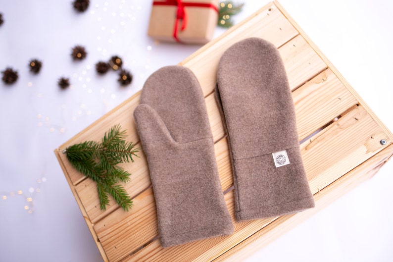 Stylish handmade mittens for women, Warm mittens for her, Christmas gift for wife in a box, Winter gloves from wool wrapped as a gift image 5