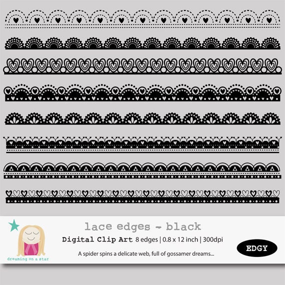 Black Lace Edges Clip Art Lace Border Clip Art Frame Clip Art Decorative Border Vintage Clip Art Wedding Clip Art Sale Commercial Use