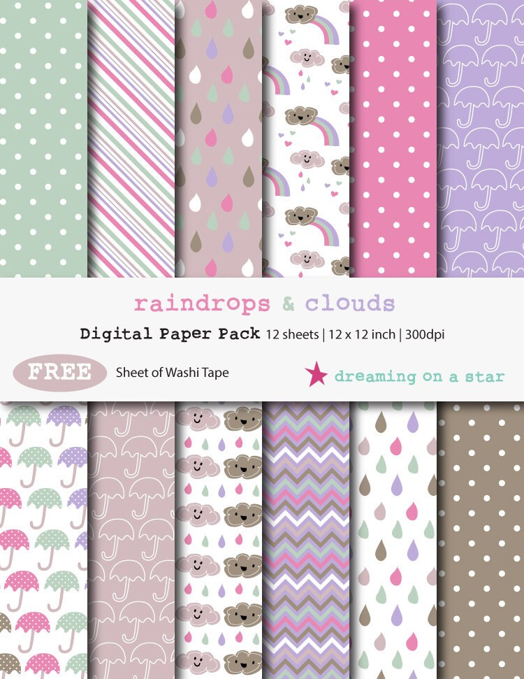 Raindrop Digital Scrapbook Paper Cute Scrapbook Baby Etsy