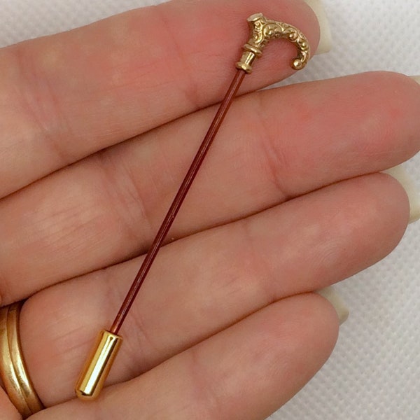 Vintage Walking Cane Brooch Red Stick Pin Gold Stickpin Top  2-1/2" long Mid Century for Man Woman Great Gift 1950's 2 Different Canes Avail