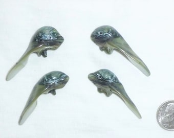 Genuine 4 (Four) Carved Dolphin Beads Shell Mother of Pearl Abalone Pendant for Necklace Fetish Figurine 3D Large 1-5/8" Long Fish Porpoise