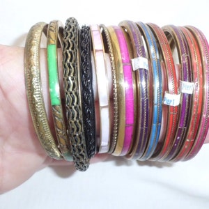13 (thirteen) lot of Brass and Bone Enamel Bangle Bracelets Some Pier 1 New Old Stock Tags Still Attached India Lots of Colors for Stacking