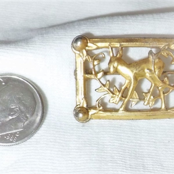 Vintage Old Pawn Coro Deer Sterling Silver Gold Gilt Brooch Pin Marked STERLING Coro Fawn Gazelle Antelope Reindeer Forest Mountain Gift 925