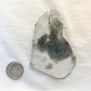 Genuine Solid Moss Green Agate Slab Pendant Top Drilled Bead for Necklace 1.1 oz Polished Rough Slab 2-3/4&quot; long 2&quot; wide Big LARGE Natural