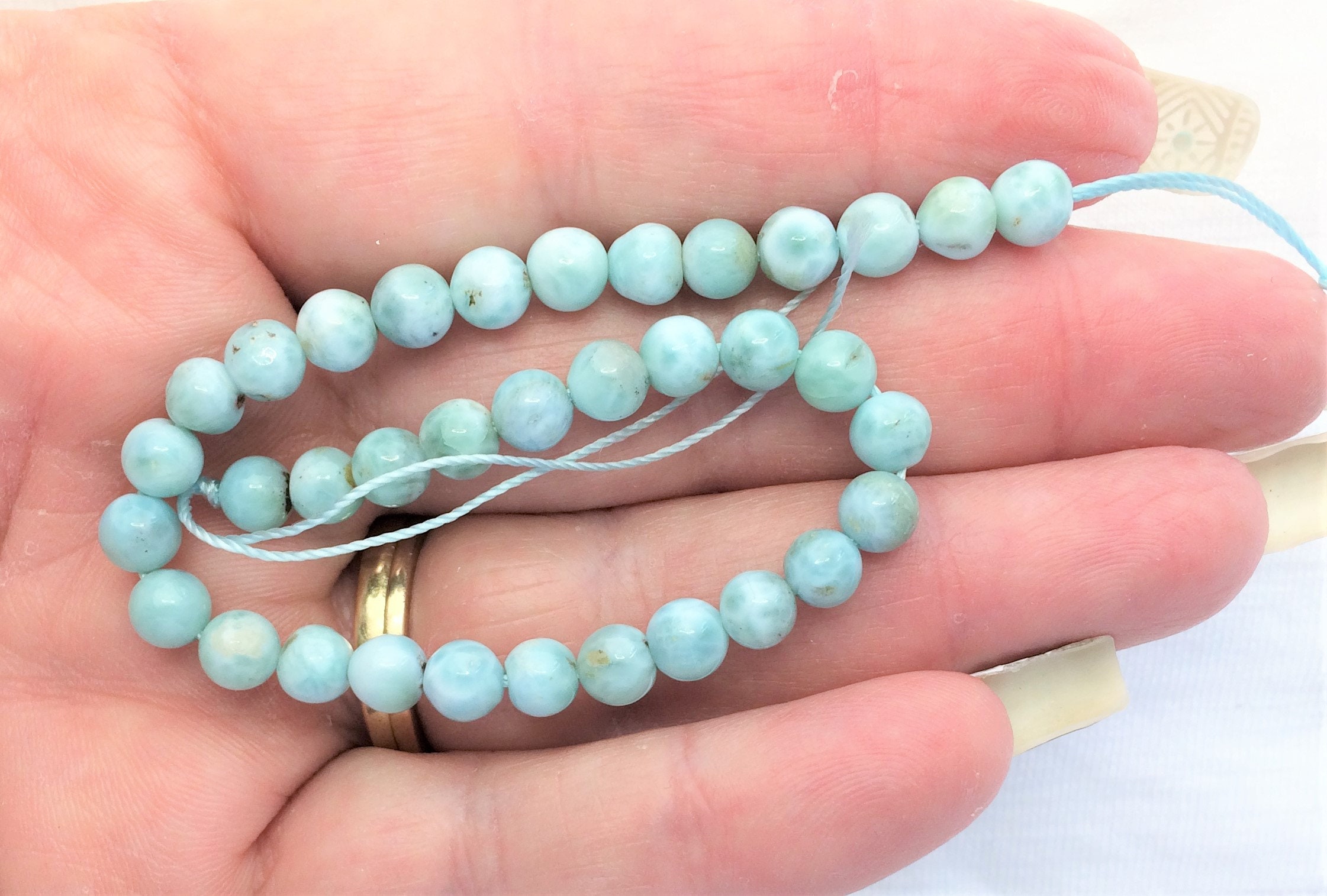 8 Genuine Larimar Beads Half Strand 5.5 Mm Diameter 