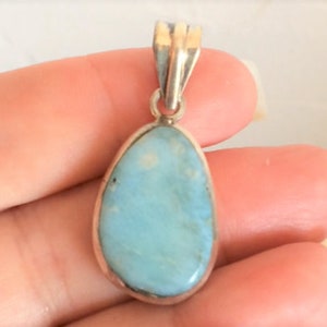 Vintage Genuine Larimar Sterling Silver Teardrop Pendant Swinging Bail 1-1/2&quot; Large Big New Old Stock Dominican Republic Blue for Necklace