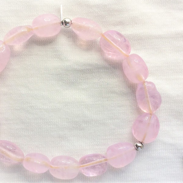 Genuine Lalique "Pebble" Bracelet Pink Glass Beads Sterling Silver on Elastic 6.75" long Stretches Estate More Bead Colors Avail. for Gift