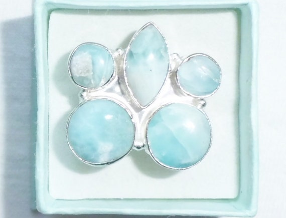 Genuine Larimar Silver Ring sz 9.5 5 Gemstones St… - image 3