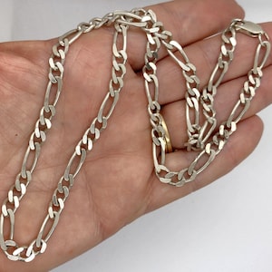 Estate Sterling Silver Large Figaro Chain Necklace HEAVY 24.7g Big Links Marked 925 Lobster Clasp 20" Long Longer Man or Woman BIG Presence