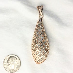 Estate Sterling Silver & Rose Gold Accent Italian Pendant for Necklace Big 2-1/4&quot; Long Marked 925 Made in Italy Open Weave Shell Design Gift