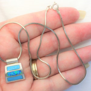 Vintage Old Pawn Southwest Sterling Silver Inlaid Mosaic Turquoise Opal Gemstone Pendant and Italy Sterling Chain Necklace Estate Marked 925