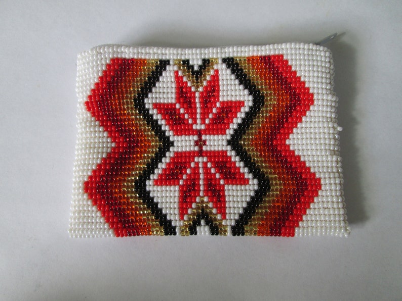 white red black gold flower geometric aztec geometric southwest design bag pouch coin purse pouch stash glass hand beaded design seed bead