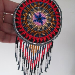 Hand-Beaded Hair Clip From the Highlands of Guatemala Triple-Medallion and Stars Handmade 3 Circle Barrette Star Fringe 4.5 main image 3