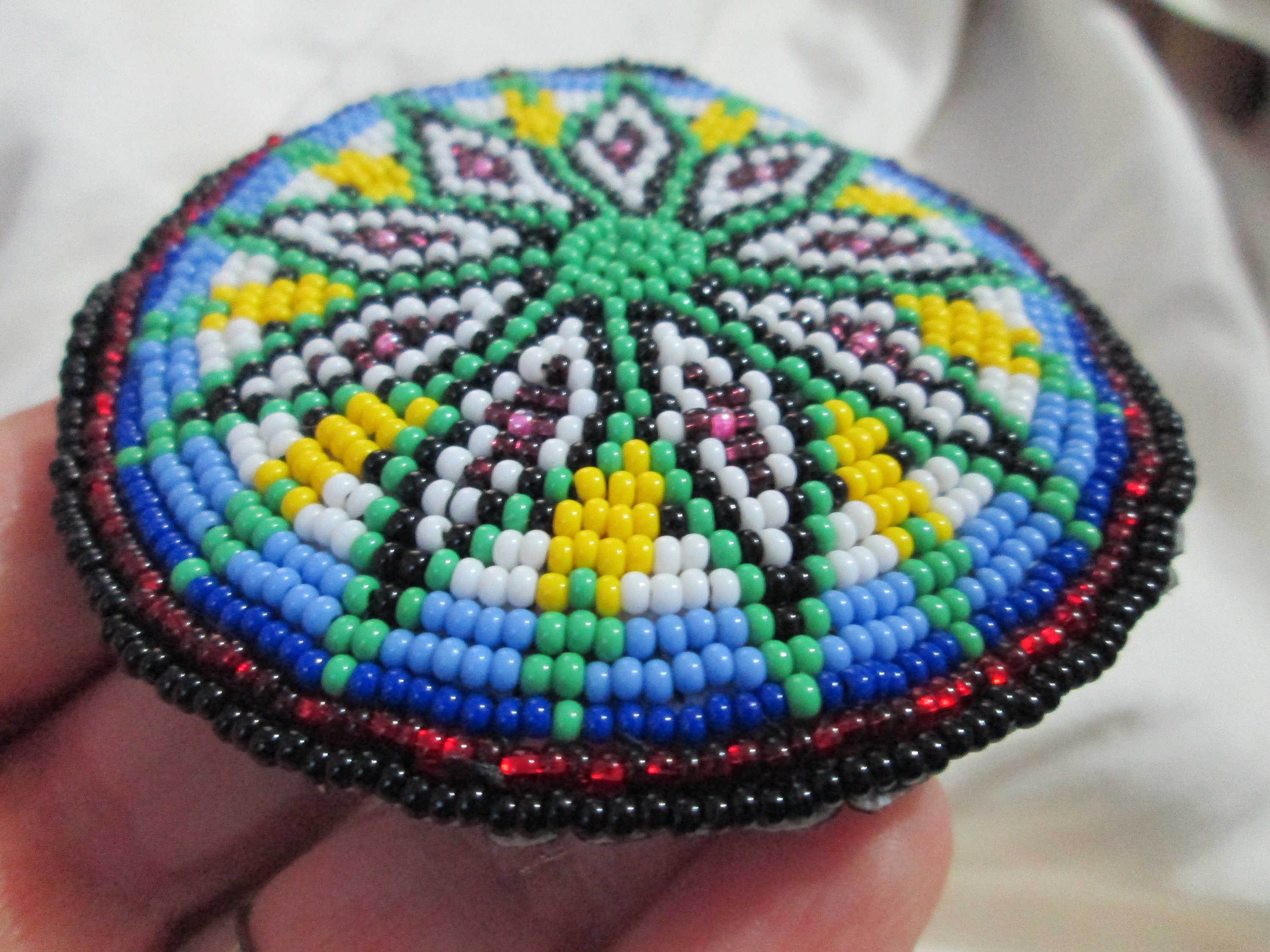 Hand-Beaded Hair Clip From the Highlands of Guatemala Triple-Medallion and Stars Beaded Hair Barrettes | La Playa Tiara main image 2