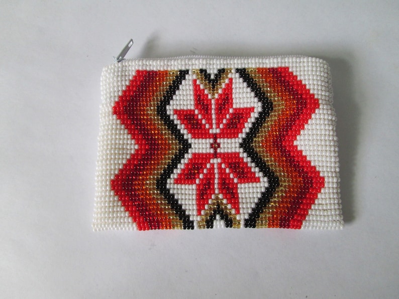white red black gold flower geometric aztec geometric southwest design bag pouch coin purse pouch stash glass hand beaded design seed bead