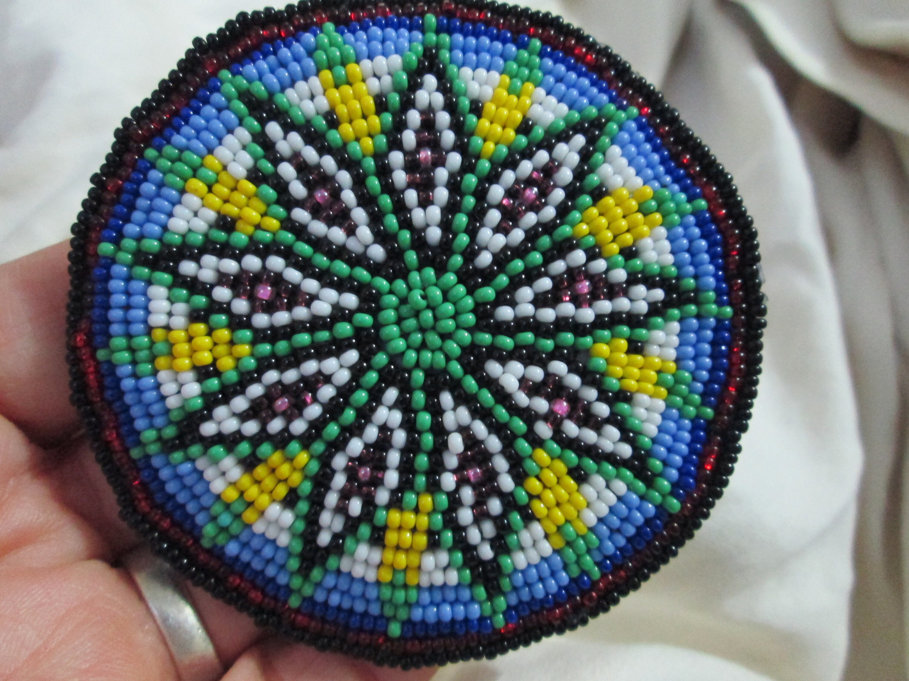 Hand-Beaded Hair Clip From the Highlands of Guatemala Triple Medallion and Stars Indigenous Beaded Barrette, Handmade Huichol Hair Clip  main image 3