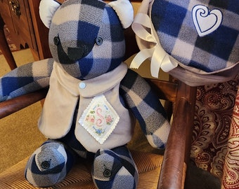 Handmade fabric bears-memory/keepsake can be made from loved ones-child's clothing-blanket. Celebration of life bear-Gift for friend-family