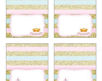 Princess Theme Digital Download Tent/Buffet Cards - Set of 4 - Pretty Pink Princess design - Perfect for that special Princess Party