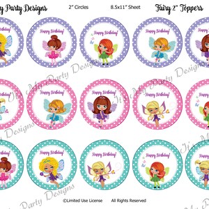 Digital Download:  Happy Birthday Garden Fairies 2&quot; Cupcake Toppers - set of 15