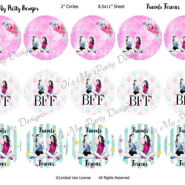 2" Cupcake Topper - Awesome Friends Forever Designs - Digital Download - Printable toppers - set of 15 per sheet