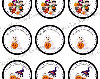 Digital Download, DIY - Adorable Happy Halloween 2.5 inch Toppers/Tags - set of 9 per sheet