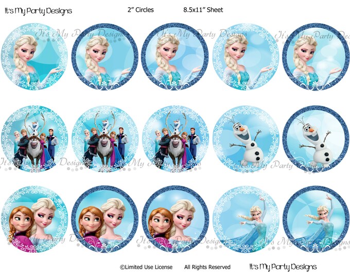 Printable Frozen Cupcake Toppers: 2" Round Digital Cupcake Toppers ...