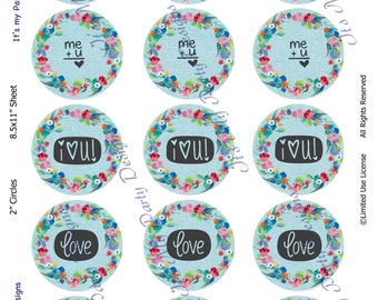 Say it with LOVE:  Printable, Digital 2 " Cupcake Toppers - Bridal Shower, Birthdays, Weddings