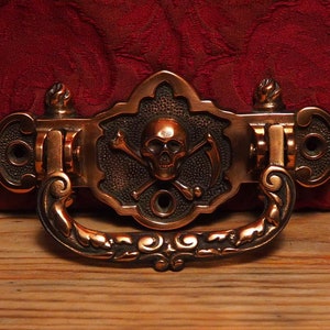 Antique French Gothic Red Copper Look Coffin Handles Skull and