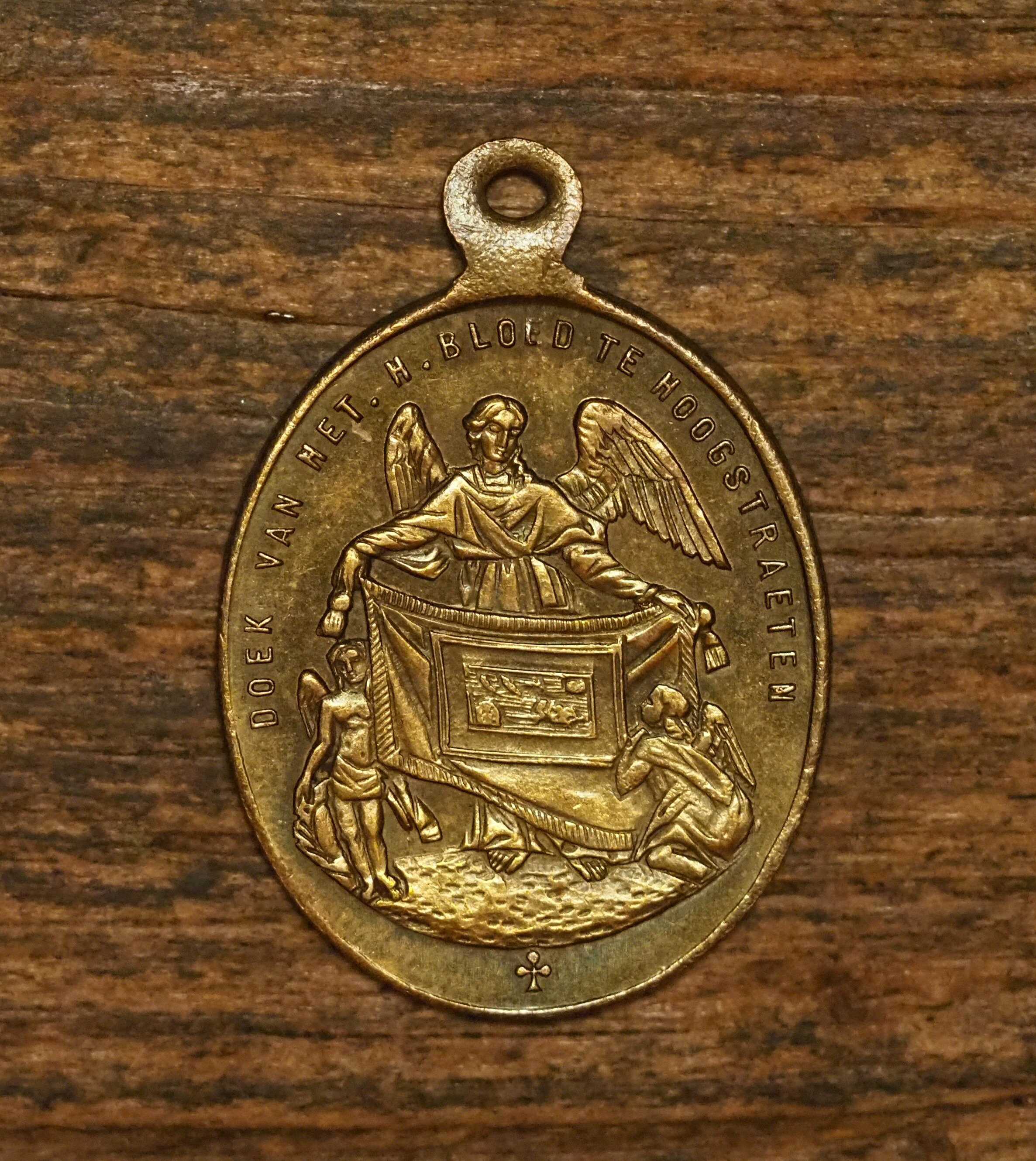 Antique Bronze Religious Angel Medal Pendant Cloth of the Holy Etsy UK