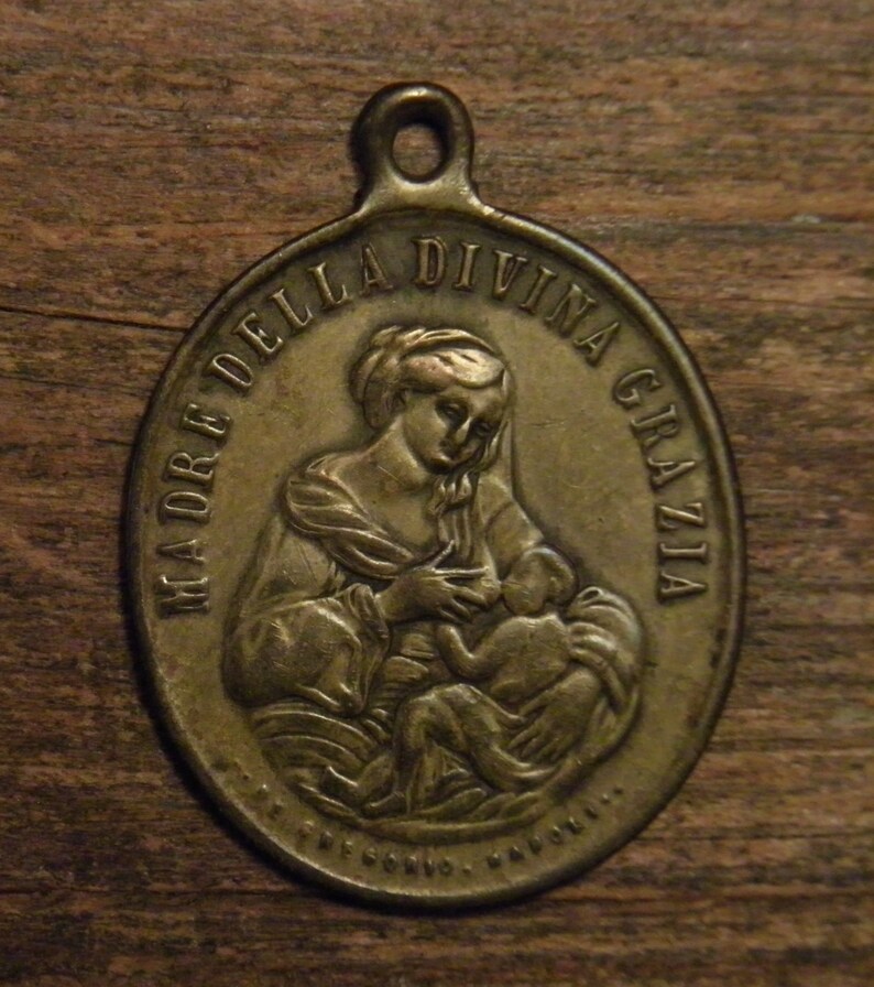 Antique Italian religious bronze medal pendant our holy Etsy