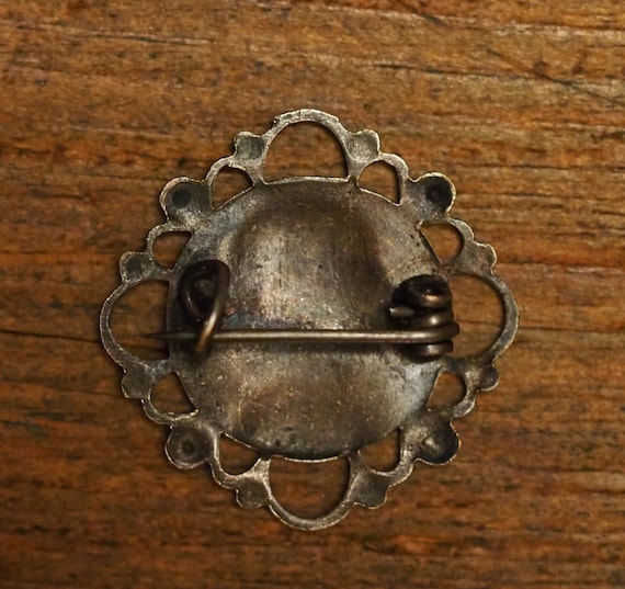 French antique silvered religious medal brooch of… - image 3