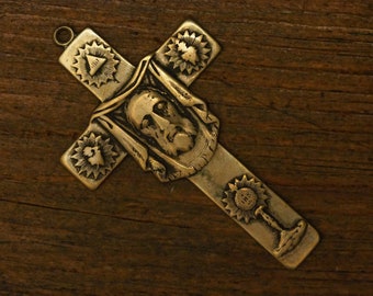 Antique silvered cross pendant of Veronica's veil in Rome