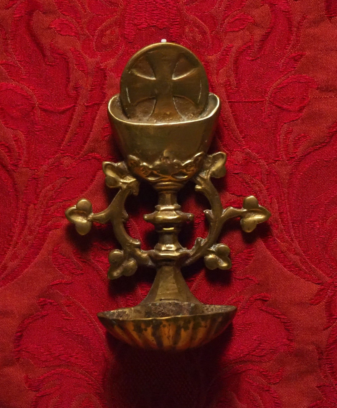 Antique Bronze Brass Holy Water Font Wall Plaque Chalice and Cross Etsy
