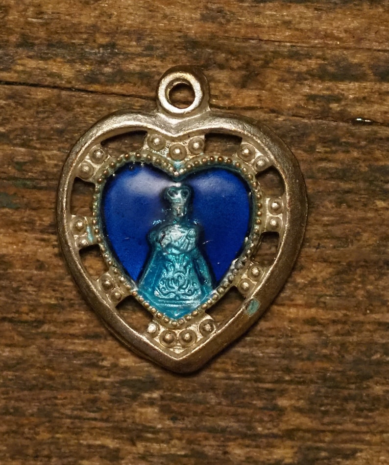Antique Silvered and Blue Enamel Religious Medal Pendant Etsy